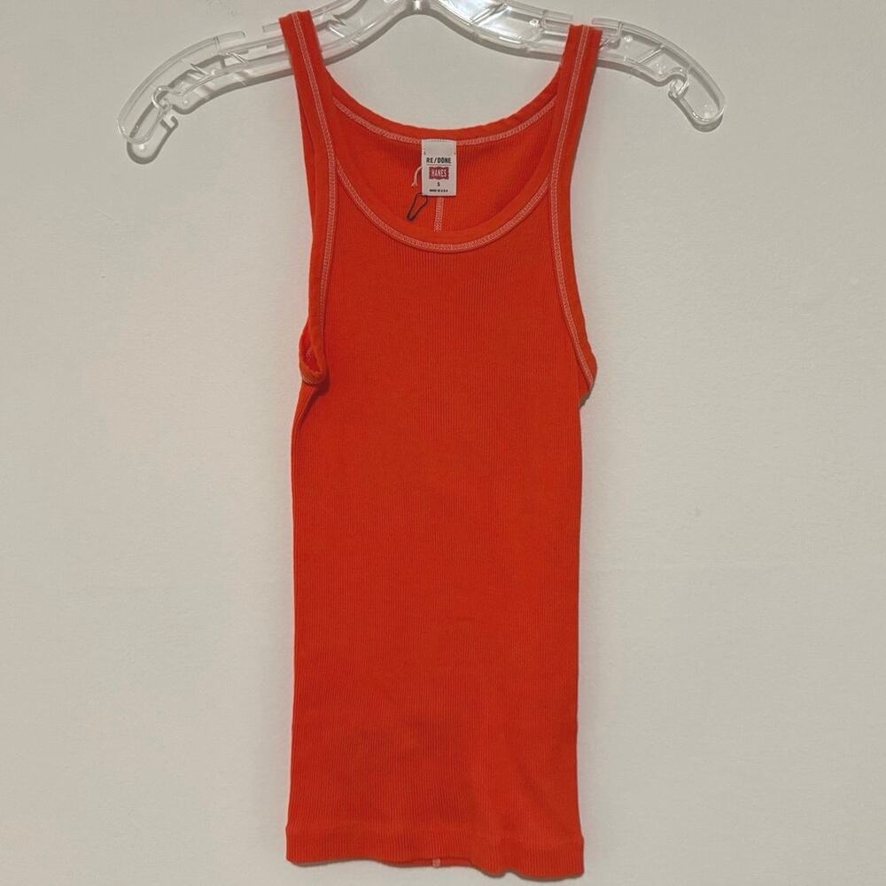 RE/DONE x Hanes Ribbed Tank Top Aperol Size Small Minimalist Cotton Baby Tank